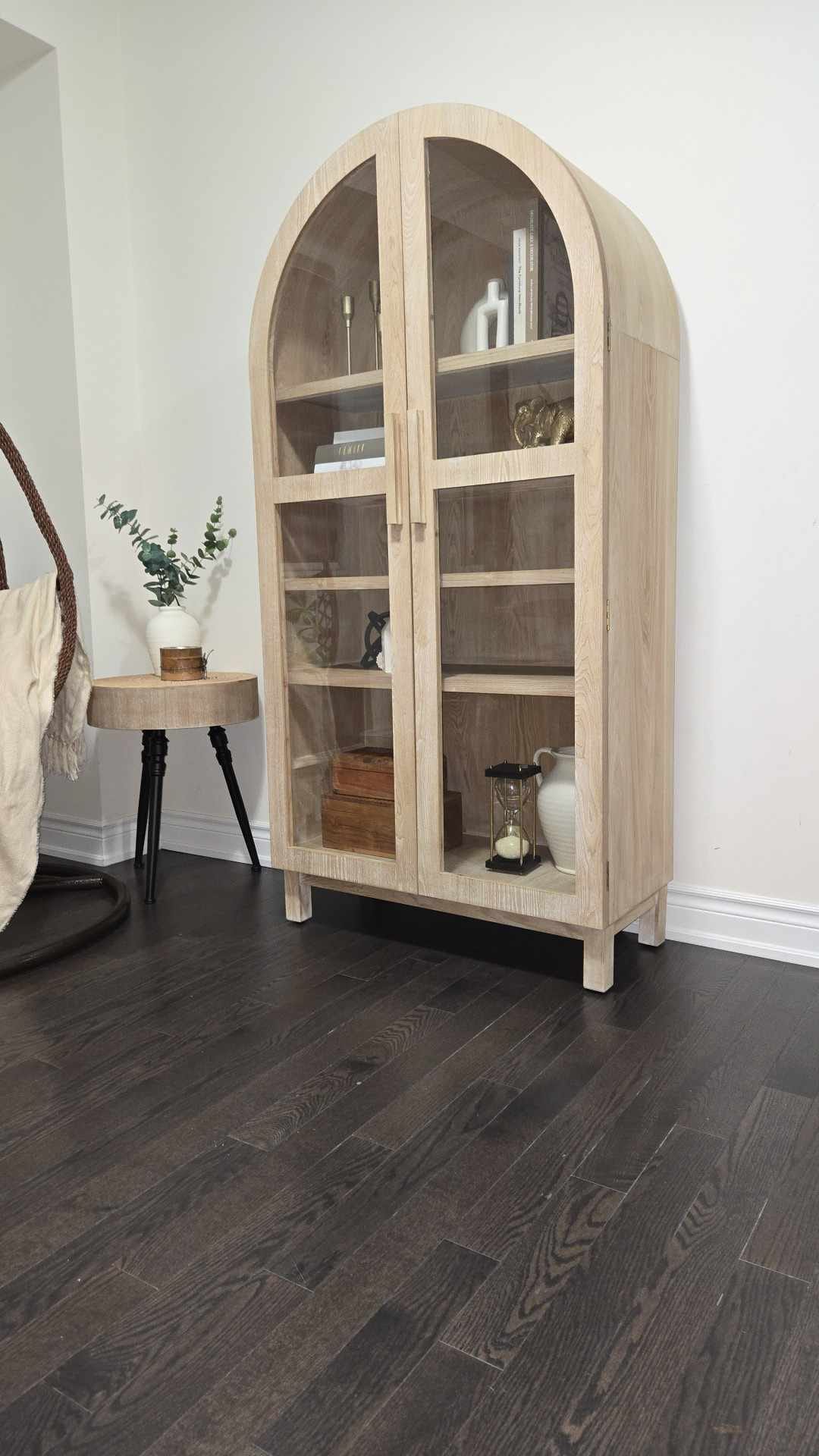 Solid Wood Frame Arc Cabinet, Black Finish