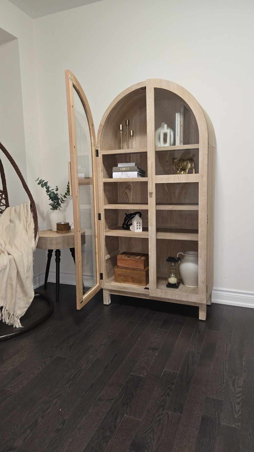 Solid Wood Frame Arc Cabinet, Black Finish