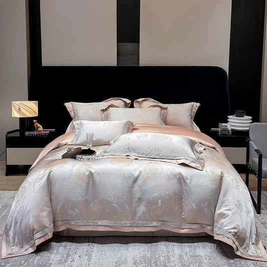 Royal Retreat Floral Jacquard Patchwork 800 TC Duvet Set - Rose