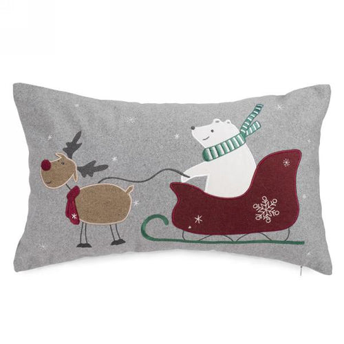 Christmas Polar Bear Reindeer Santa Sled Pillow Cushion