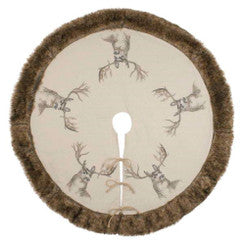 Christmas tree skirt rustic deer circle with faux fur trim strong woven material