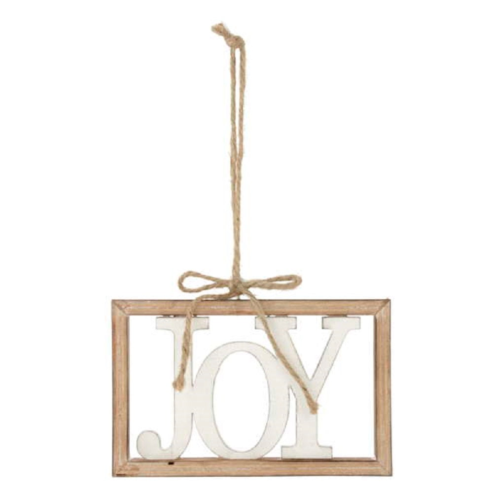 Joy Word Wooden Christmas Ornament distressed two tone