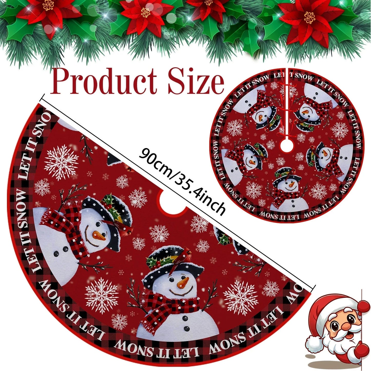 Christmas Tree Skirt Red Countryside Tree Skirt With White Snowflake Printed For Home Party Holiday Winter Indoor Decorations