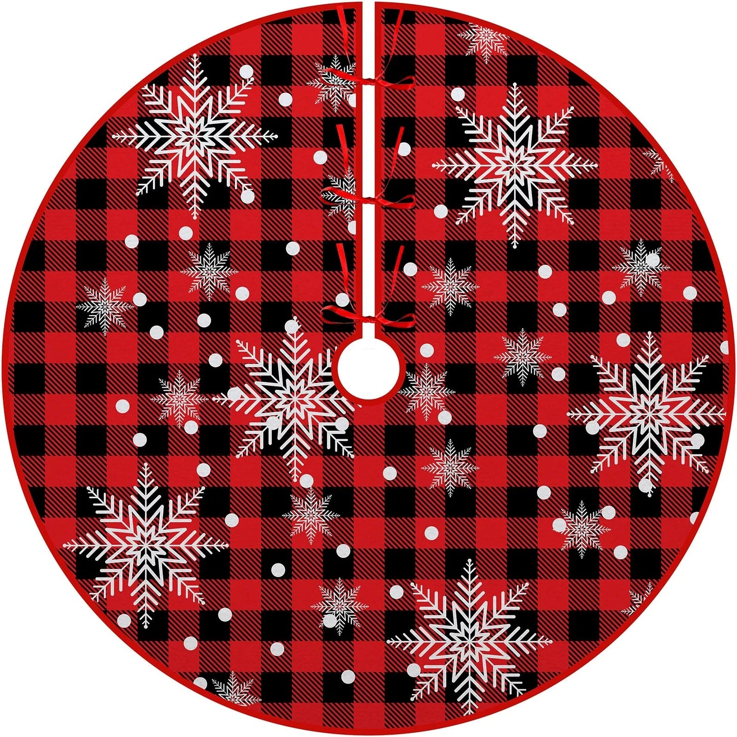 Christmas Tree Skirt Red Countryside Tree Skirt With White Snowflake Printed For Home Party Holiday Winter Indoor Decorations