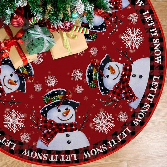 Christmas Tree Skirt Red Countryside Tree Skirt With White Snowflake Printed For Home Party Holiday Winter Indoor Decorations