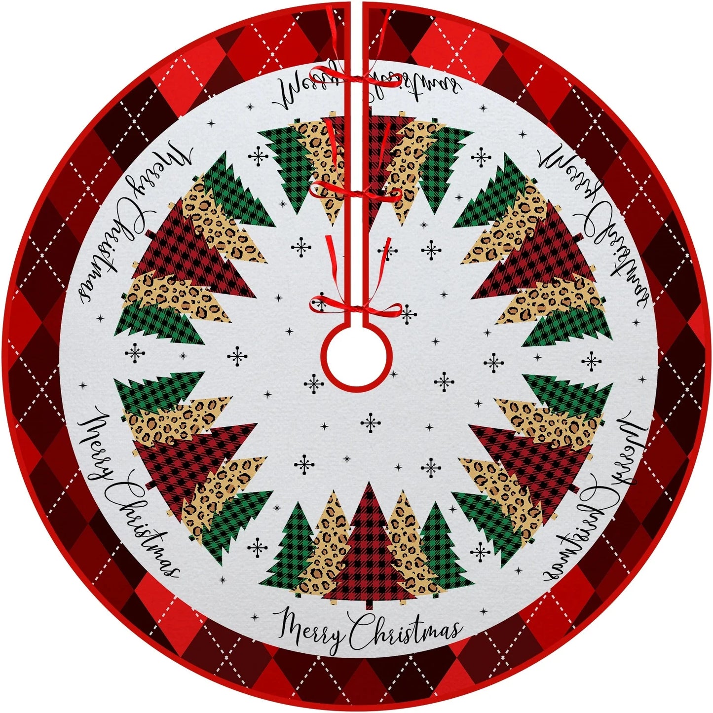 Christmas Tree Skirt Red Countryside Tree Skirt With White Snowflake Printed For Home Party Holiday Winter Indoor Decorations
