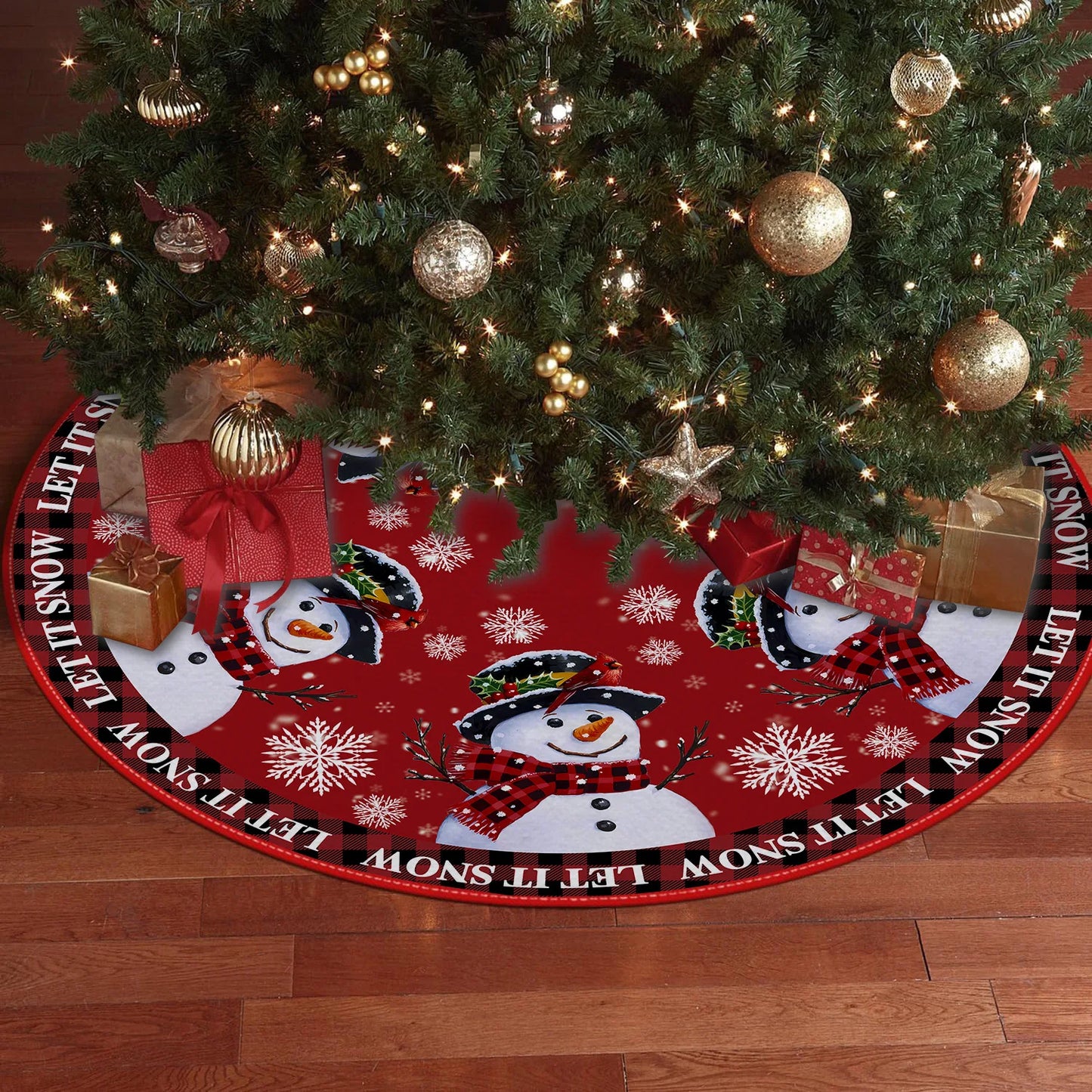 Christmas Tree Skirt Red Countryside Tree Skirt With White Snowflake Printed For Home Party Holiday Winter Indoor Decorations