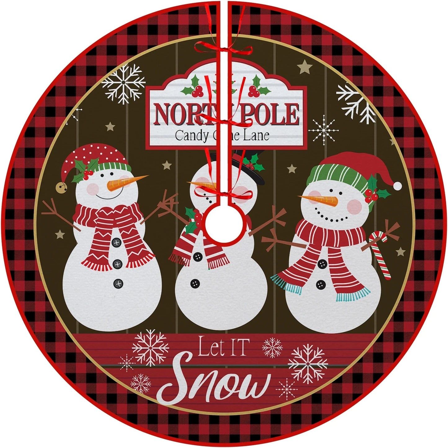 Christmas Tree Skirt Red Countryside Tree Skirt With White Snowflake Printed For Home Party Holiday Winter Indoor Decorations