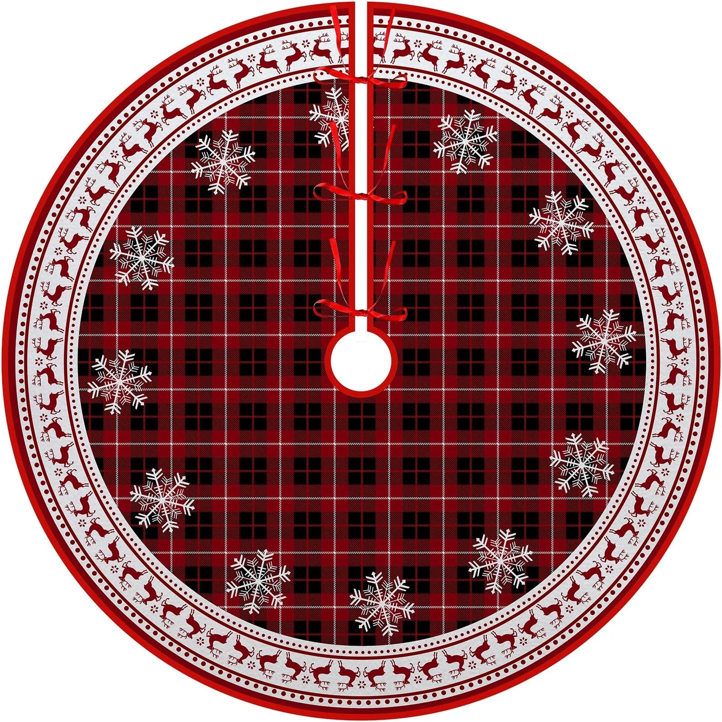 Christmas Tree Skirt Red Countryside Tree Skirt With White Snowflake Printed For Home Party Holiday Winter Indoor Decorations