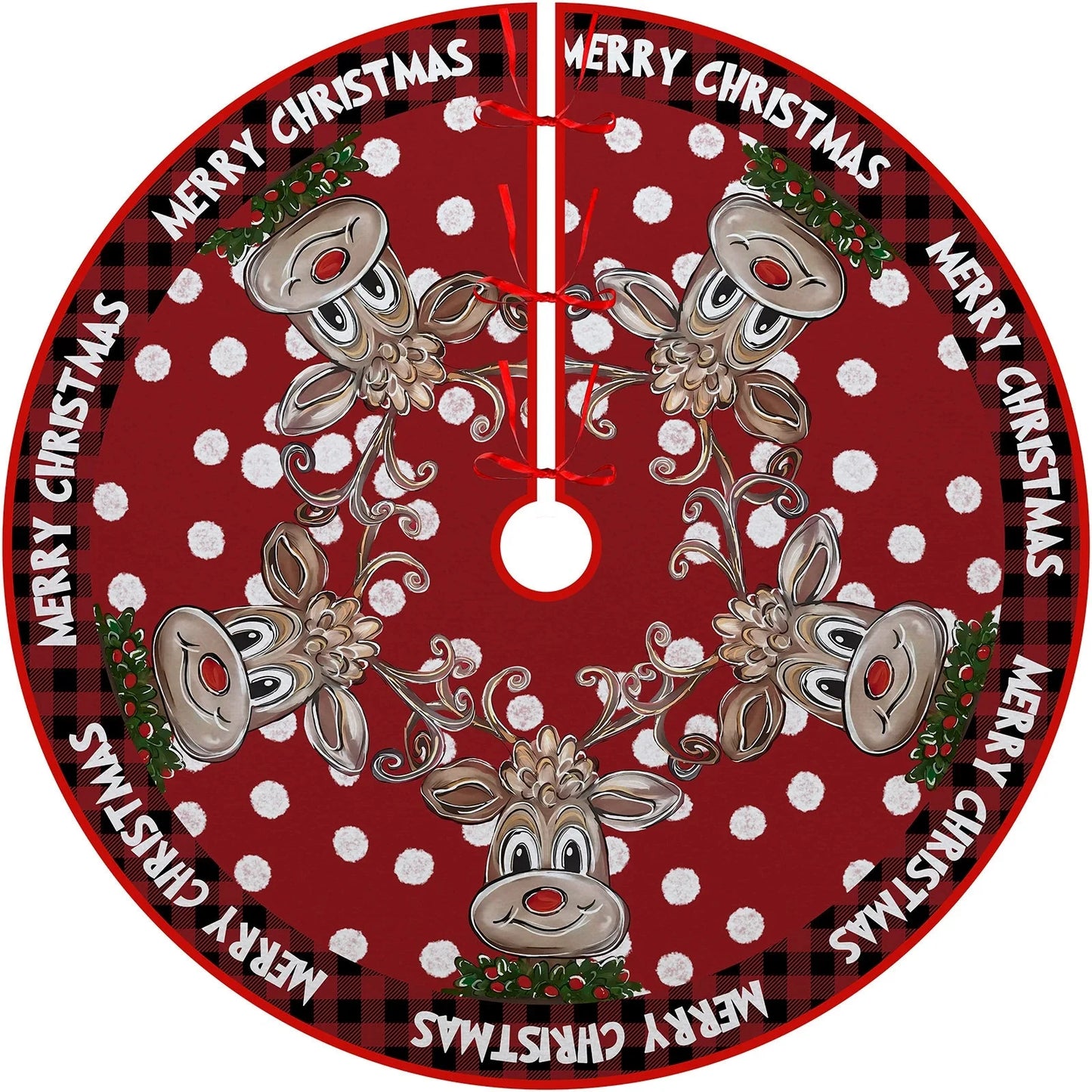 Christmas Tree Skirt Red Countryside Tree Skirt With White Snowflake Printed For Home Party Holiday Winter Indoor Decorations