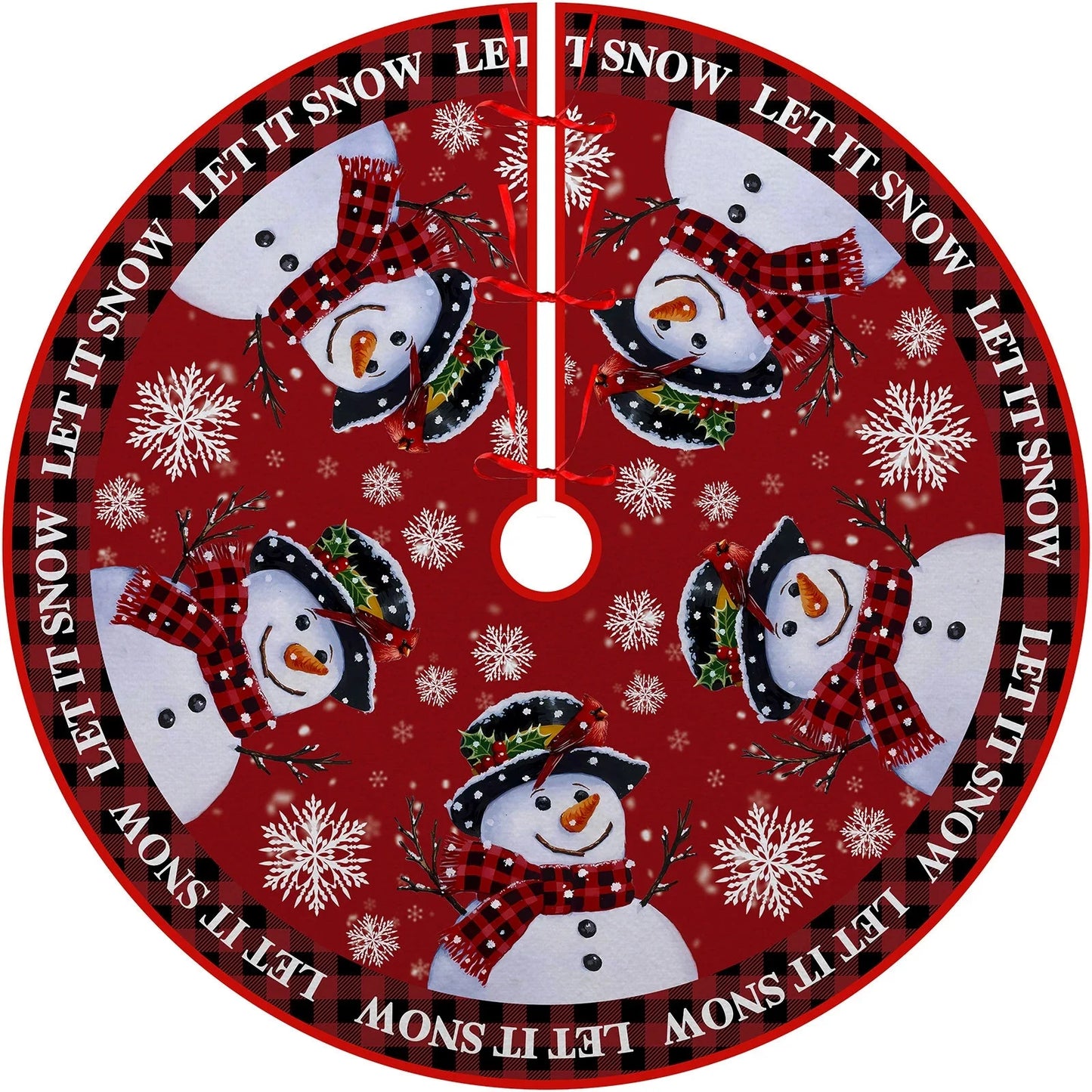Christmas Tree Skirt Red Countryside Tree Skirt With White Snowflake Printed For Home Party Holiday Winter Indoor Decorations