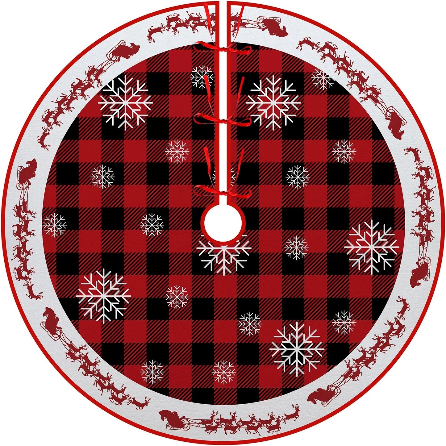 Christmas Tree Skirt Red Countryside Tree Skirt With White Snowflake Printed For Home Party Holiday Winter Indoor Decorations