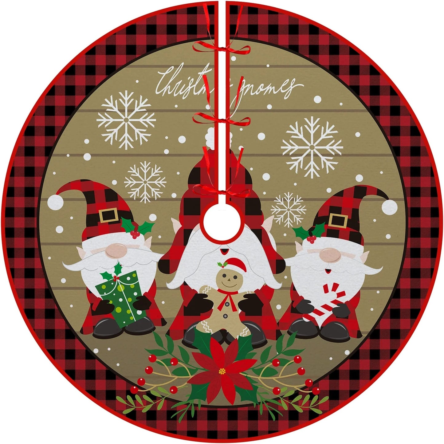Christmas Tree Skirt Red Countryside Tree Skirt With White Snowflake Printed For Home Party Holiday Winter Indoor Decorations