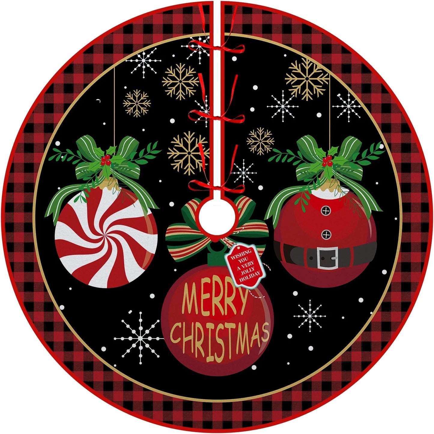 Christmas Tree Skirt Red Countryside Tree Skirt With White Snowflake Printed For Home Party Holiday Winter Indoor Decorations