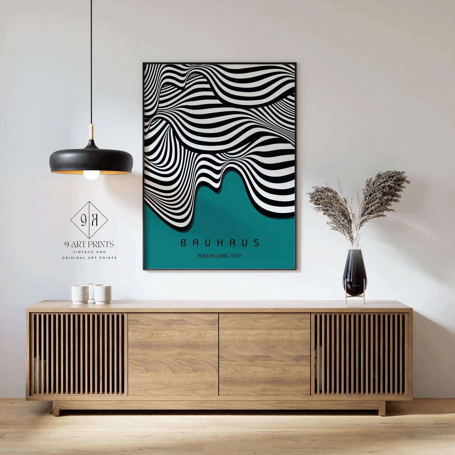 Bauhaus Ausstellung Teal (Waves) PREMIUM GICLÉE PRINT | Vintage Mid-century Modern Poster (Available handframed or unframed)