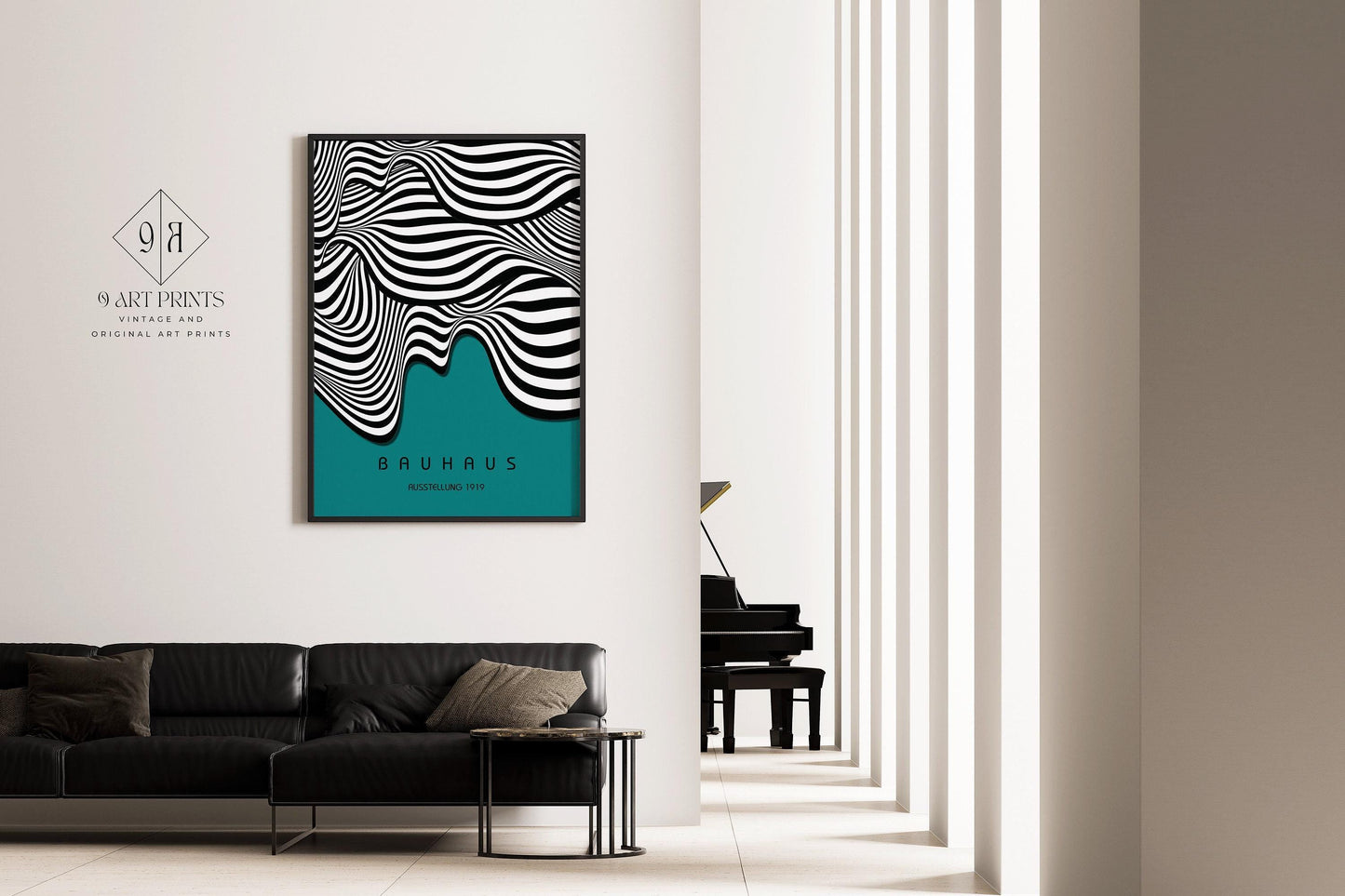 Bauhaus Ausstellung Teal (Waves) PREMIUM GICLÉE PRINT | Vintage Mid-century Modern Poster (Available handframed or unframed)