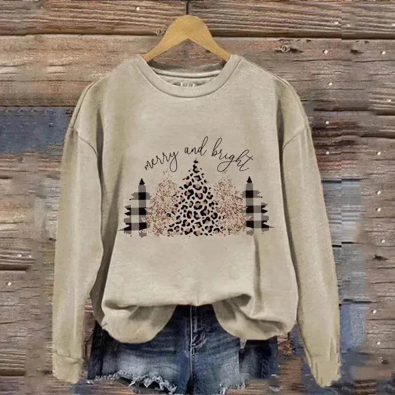 Round Neck Hooded Long Sleeve Four Christmas Trees Loose Hoodie Sweatshirt