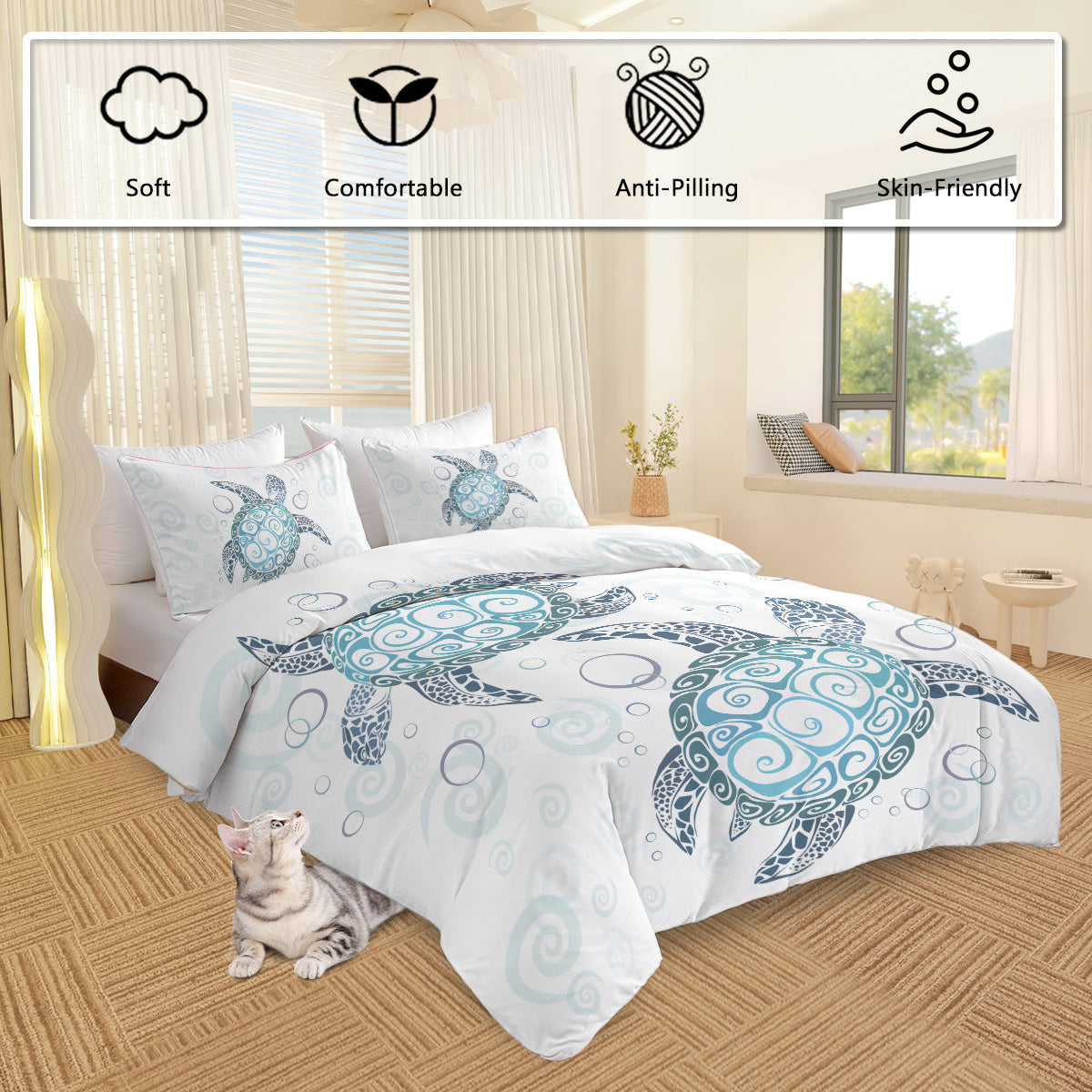 Sea Turtle Bedding Aqua Teal Blue Duvet Cover Sets Beach Turtle Bed Sets Ocean 3 Piece Turtle Themed Comforter Cover With 2 Pillowcases Twin Full Queen King Size