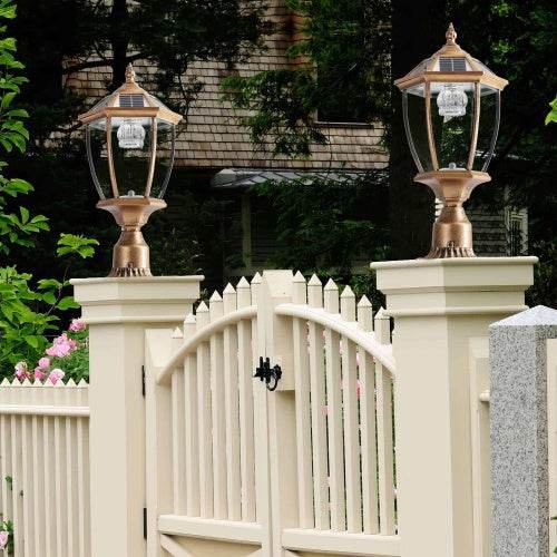 Vintage Gold Solar Pillar Headlight With Dimmable LED-2 Pack Landscape Pathway Light