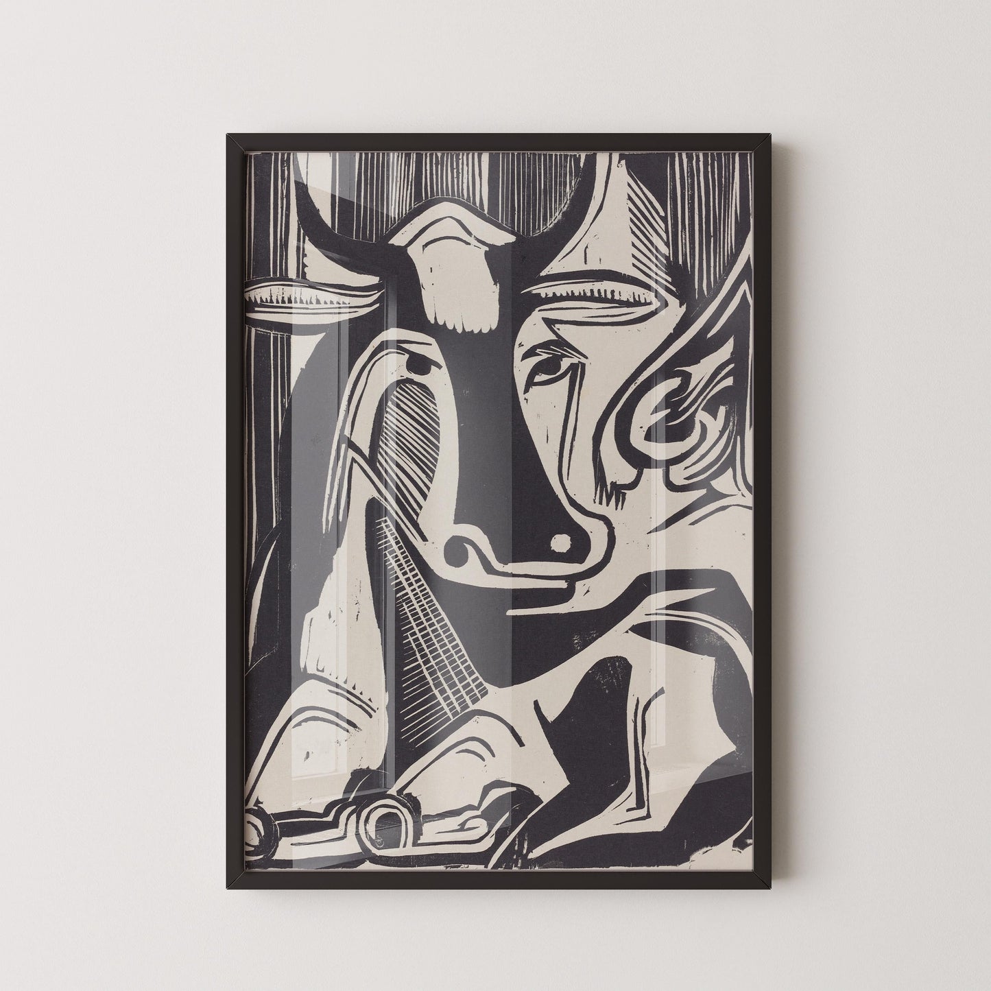 Ernst Ludwig Kirchner - Large Cow Sitting | Famous Black and White Neutral Art (available handframed or unframed)