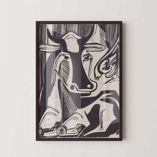 Ernst Ludwig Kirchner - Large Cow Sitting | Famous Black and White Neutral Art (available handframed or unframed)