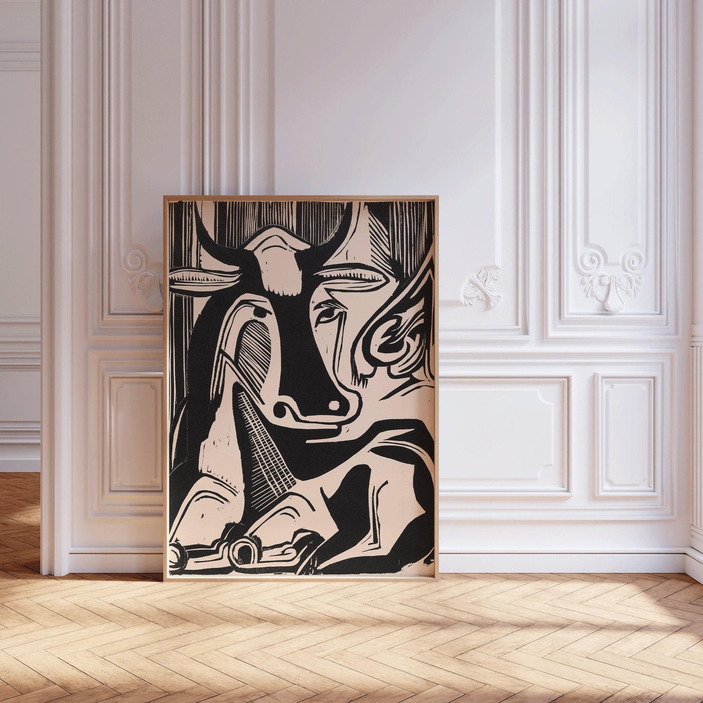 Ernst Ludwig Kirchner - Large Cow Sitting | Famous Black and White Neutral Art (available handframed or unframed)