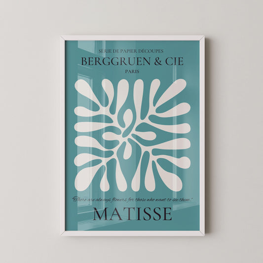 Henri Matisse - Leaf Poster Papier Decoupes | Exhibition Poster in Teal Famous Painting (available handframed or unframed)