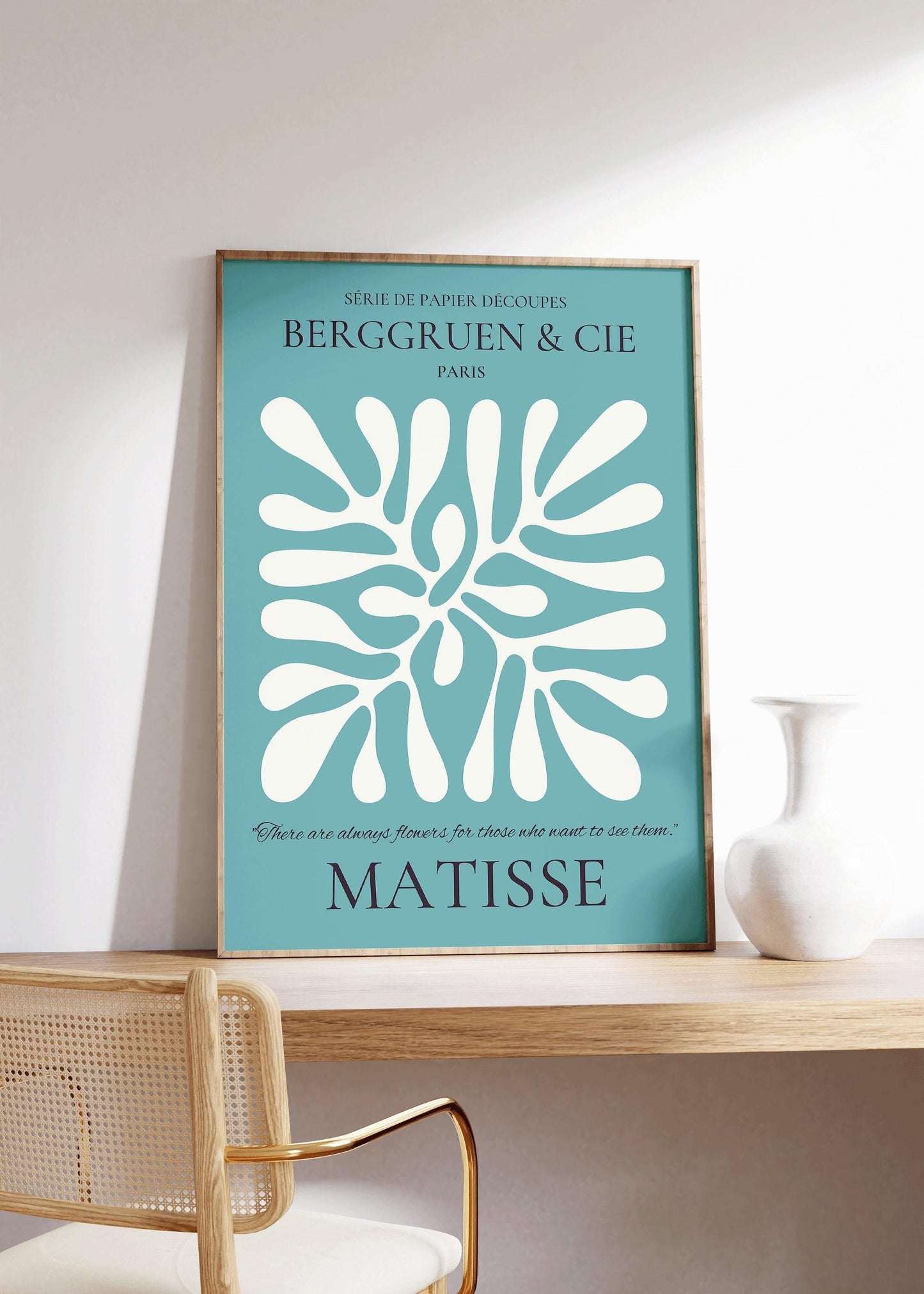 Henri Matisse - Leaf Poster Papier Decoupes | Exhibition Poster in Teal Famous Painting (available handframed or unframed)
