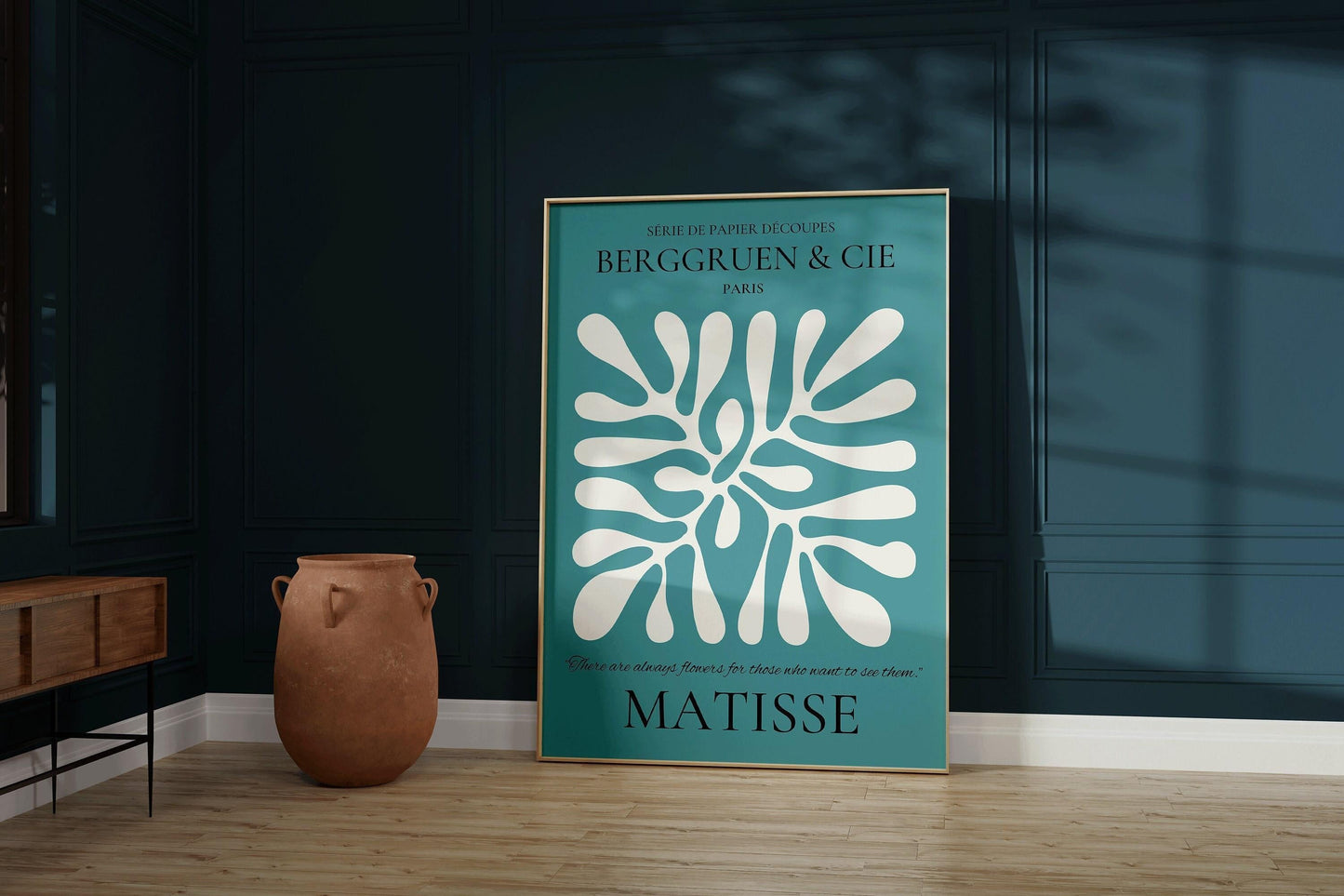 Henri Matisse - Leaf Poster Papier Decoupes | Exhibition Poster in Teal Famous Painting (available handframed or unframed)