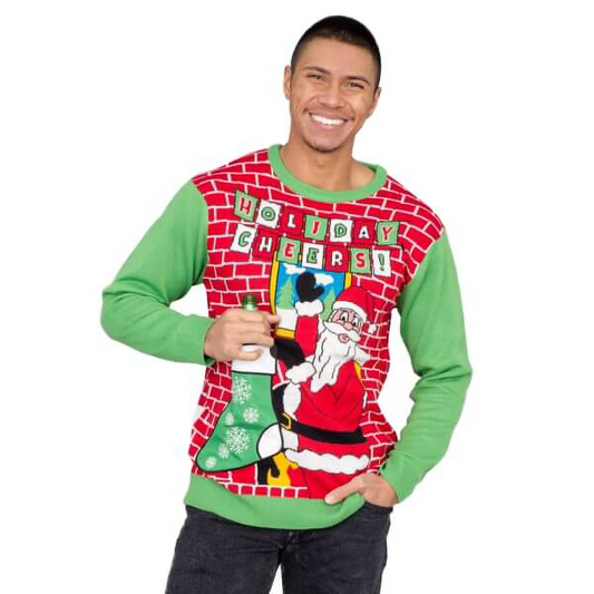 Holiday Cheers! Santa With Beer Holder Stocking  Sweater