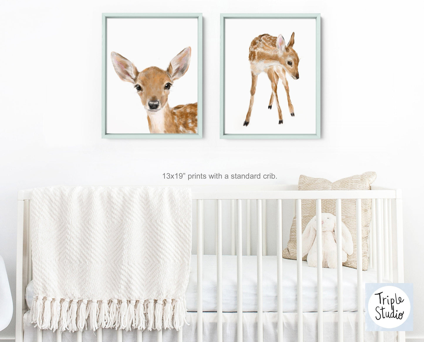 Forest Fawn Art Print - Boho Watercolor Painting for Nursery Room