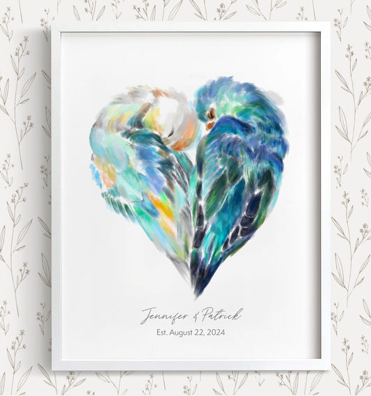 Personalized Unique Wedding Gift: Lovebird Painting for Couples
