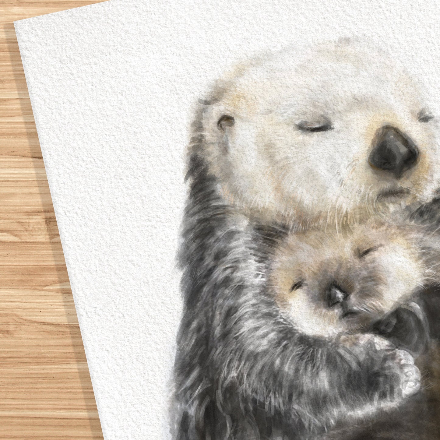 Baby Sea Otter and Mom Wall Art Print