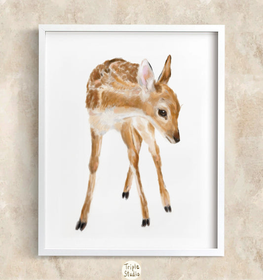 Forest Fawn Art Print - Boho Watercolor Painting for Nursery Room