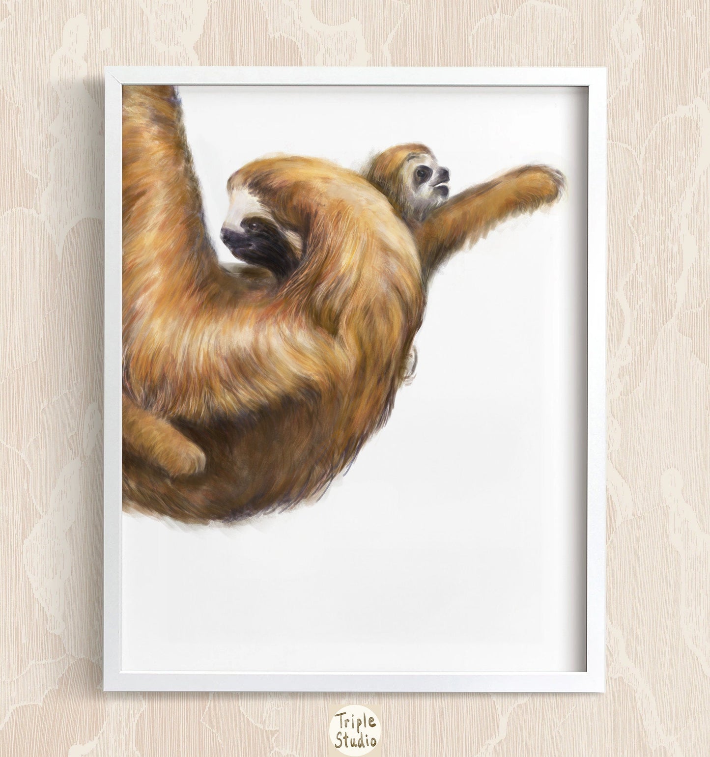 Baby Sloth and Mom Art Print