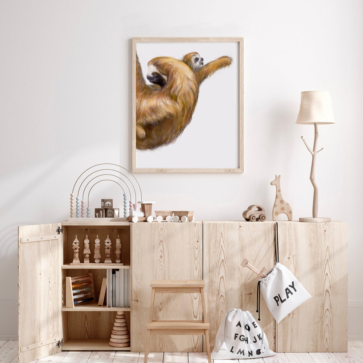 Baby Sloth and Mom Art Print