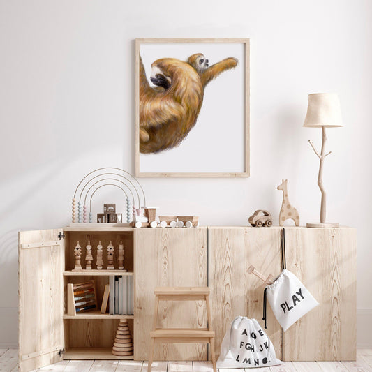 Baby Sloth and Mom Art Print