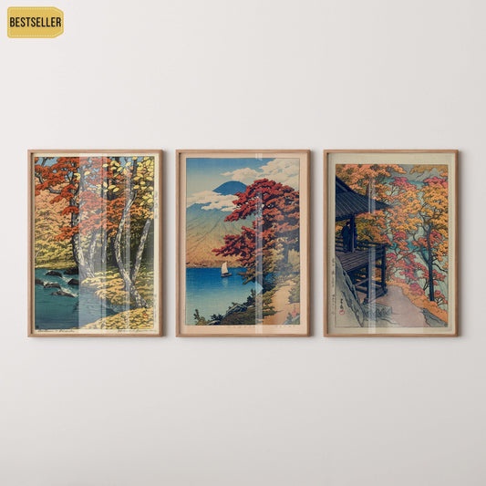 Kawase Hasui STATEMENT TRIO Autumn in the Forest Lake Chuzenji & Autumn at Furukoda Falls | Bestselling Set available framed