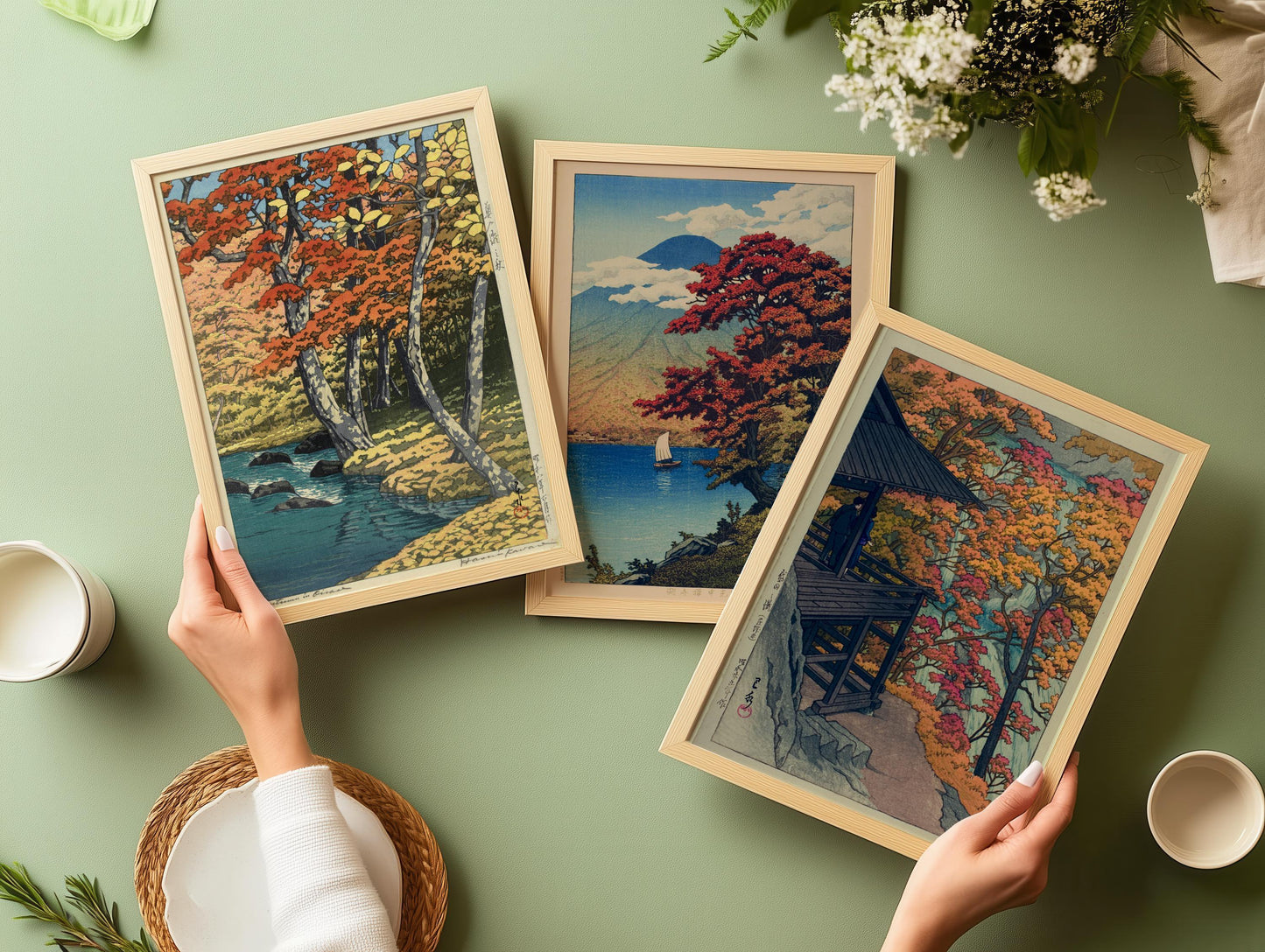 Kawase Hasui STATEMENT TRIO Autumn in the Forest Lake Chuzenji & Autumn at Furukoda Falls | Bestselling Set available framed