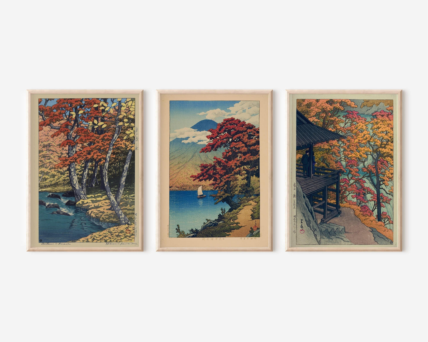 Kawase Hasui STATEMENT TRIO Autumn in the Forest Lake Chuzenji & Autumn at Furukoda Falls | Bestselling Set available framed