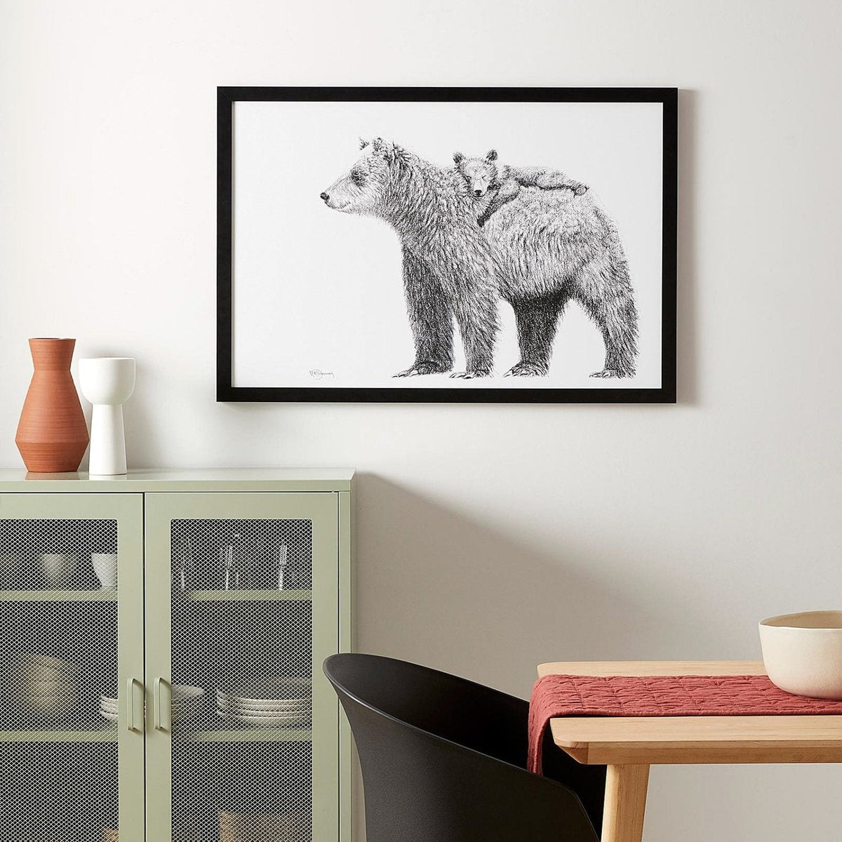Grizzly with cub - Print