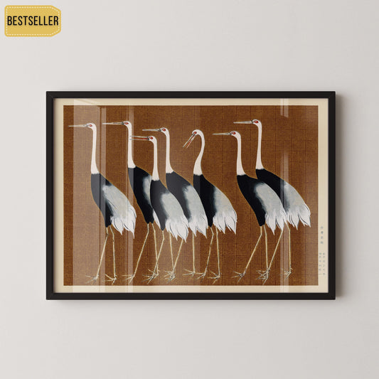 Ogata Korin - Cranes | PREMIUM GICLÉE PRINT | Our Bestselling Vintage Japanese Art in Brown (Available handframed or unframed)
