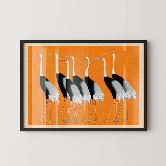 Ogata Korin - Cranes | PREMIUM GICLÉE PRINT | Our Stunning Orange Remix of A Classic Vintage Japanese Artwork (Available handframed)