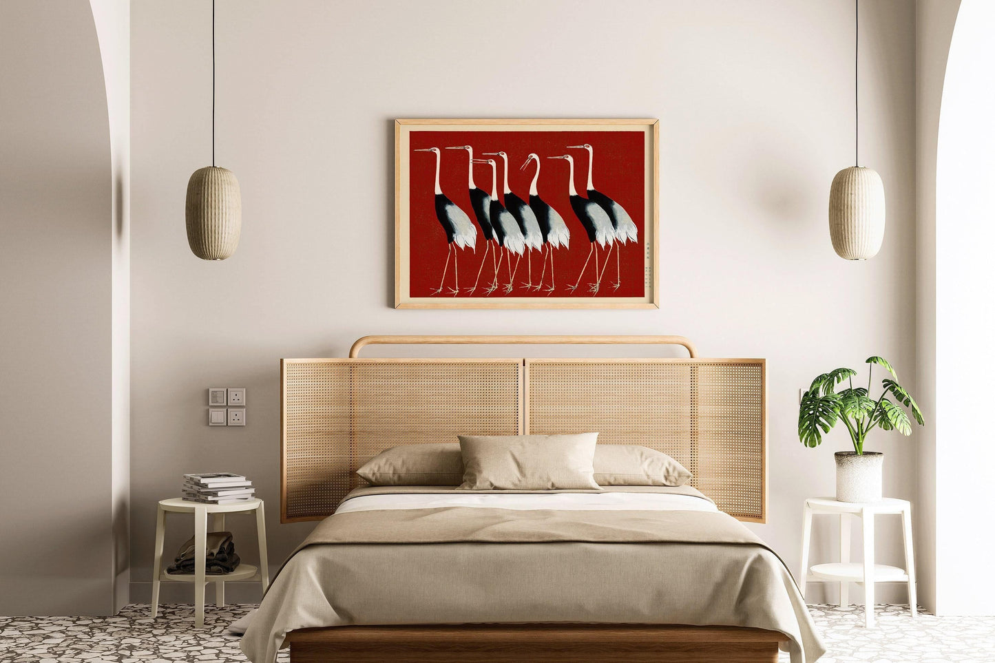 Ogata Korin - Cranes | PREMIUM GICLÉE PRINT | Vintage Japanese Art in Red (Available handframed or unframed)