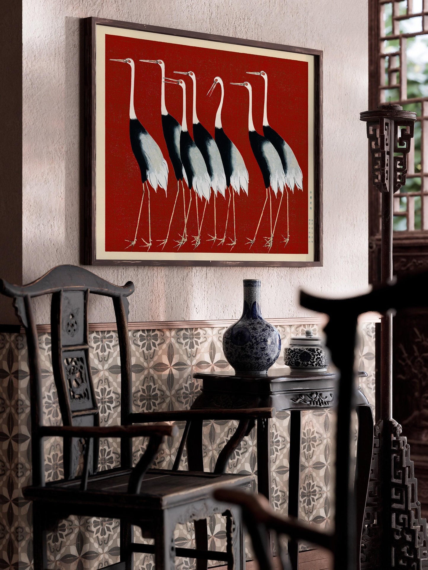 Ogata Korin - Cranes | PREMIUM GICLÉE PRINT | Vintage Japanese Art in Red (Available handframed or unframed)