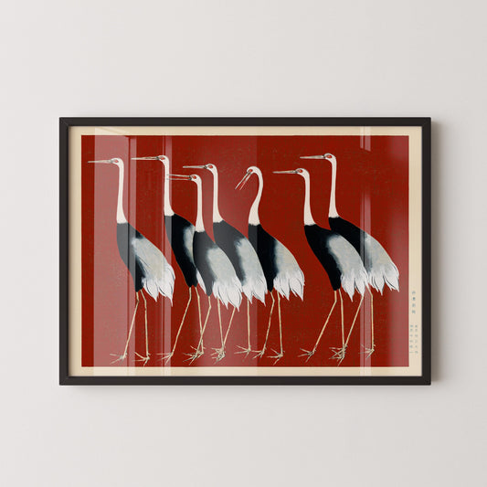 Ogata Korin - Cranes | PREMIUM GICLÉE PRINT | Vintage Japanese Art in Red (Available handframed or unframed)