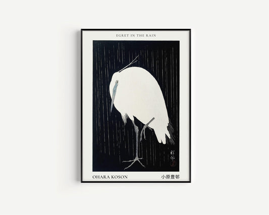 Ohara Koson - Egret in the Rain | PREMIUM GICLÉE PRINT |Vintage Japanese Woodblock Art (available handframed or unframed)