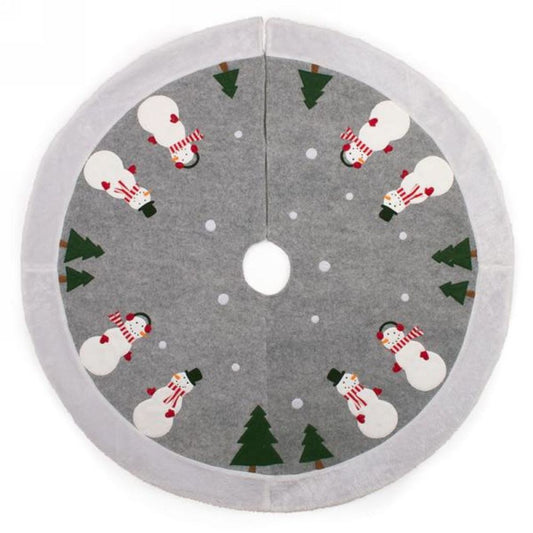 Warm grey with faux fur Snowman Christmas Tree Skirt 41 inches round