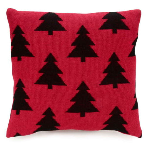 Modern Canadian red and black Christmas tree knit pillow