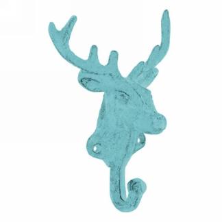 Christmas Turquoise distressed Deer Head Wall Hook x 2